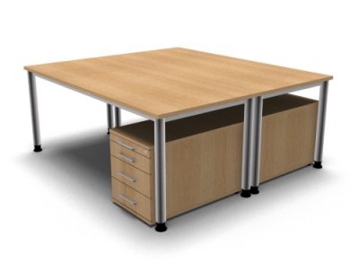 Doppelarbeitsplatz H18 mit Rollcontainern Eiche