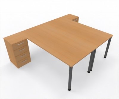 Doppelarbeitsplatz 240 x 160 cm HA1 Gestellfarbe Grafit Tischplatten Dekor Buche