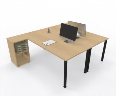 Doppelarbeitsplatz 240 x 180 cm HA4 Gestell Grafit Tischplatten Ahorn