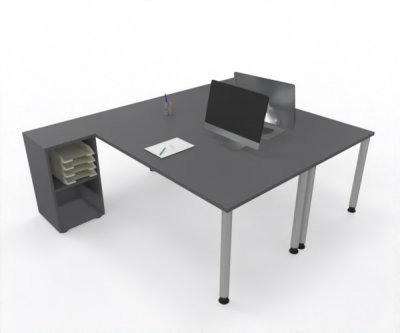 Doppelarbeitsplatz 240 x 180 cm HA4 Gestell Silber Tischplatten Grafit