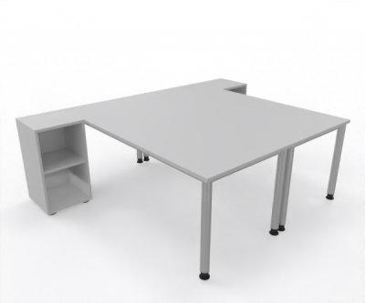 Doppelarbeitsplatz 240 x 180 cm HA4 Gestell Silber Tischplatten Lichtgrau