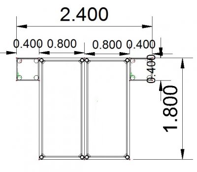 Doppelarbeitsplatz 240 x 180 cm HA4 Zeichnung Stellfläche