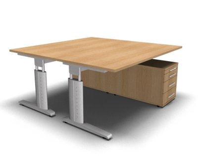 Doppelarbeitsplatz U16 mit Rollcontainer Eiche