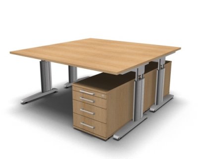 Doppelarbeitsplatz U16 mit Rollcontainer Eiche