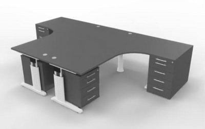 Doppelarbeitsplatz U20 mit Rollcontainer Grafit-Weiss