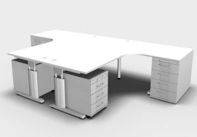 Doppelarbeitsplatz U20 mit Rollcontainer Weiss