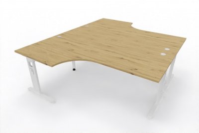 Doppelarbeitsplatz 240 x 200 cm OD1 Gestell Weiß Tischplatte Asteiche