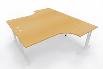 Doppelarbeitsplatz 240 x 200 cm OD1 Gestell Weiß Tischplatte Buche