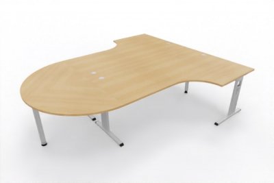 Doppelarbeitsplatz OD2 zwei Winkelschreibtische mit Besprechungsansatz Tischplatten Eiche Gestell Silber