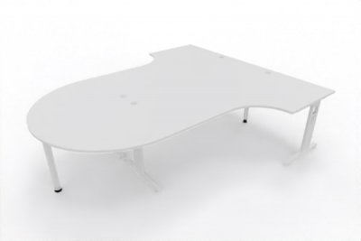 Doppelarbeitsplatz OD2 zwei Winkelschreibtische mit Besprechungsansatz Tischplatten Weiß Gestell Weiß