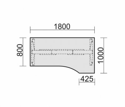 PC-Schreibtisch rechte Seite 100 cm tief Zeichung