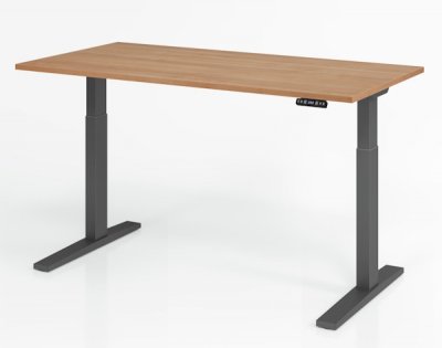 elektrisch höhenverstellbarer Schreibtisch HMK 160x80 cm Gestell Grafit Tischplatte Nussbaum