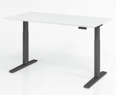 elektrisch höhenverstellbarer Schreibtisch HMK 160x80 cm Gestell Grafit Tischplatte Weiß