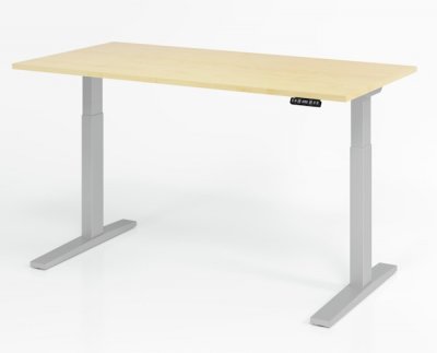 elektrisch höhenverstellbarer Schreibtisch HMK 160x80 cm Gestell Silber Tischplatte Ahorn