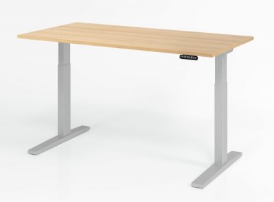 elektrisch höhenverstellbarer Schreibtisch HMK 160x80 cm Gestell Silber Tischplatte Eiche