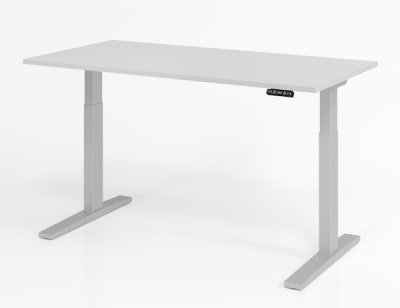 elektrisch höhenverstellbarer Schreibtisch HMK 160x80 cm Gestell Silber Tischplatte Lichtgrau