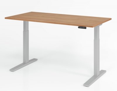 elektrisch höhenverstellbarer Schreibtisch HMK 160x80 cm Gestell Silber Tischplatte Nussbaum