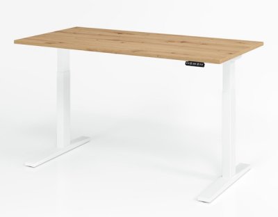 elektrisch höhenverstellbarer Schreibtisch HMK 160x80 cm Gestell Weiß Tischplatte Asteiche