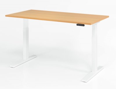 elektrisch höhenverstellbarer Schreibtisch HMK 160x80 cm Gestell Weiß Tischplatte Buche