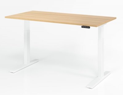 elektrisch höhenverstellbarer Schreibtisch HMK 160x80 cm Gestell Weiß Tischplatte Eiche