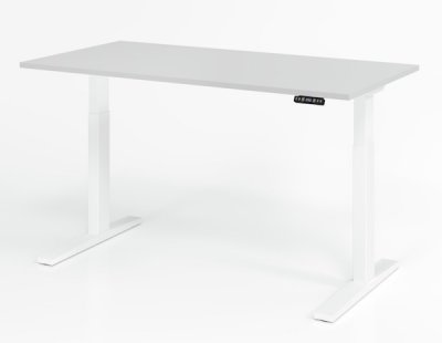 elektrisch höhenverstellbarer Schreibtisch HMK 160x80 cm Gestell Weiß Tischplatte Lichtgrau