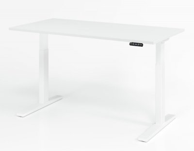 elektrisch höhenverstellbarer Schreibtisch HMK 160x80 cm Gestell Weiß Tischplatte Weiß