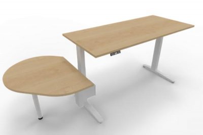 Elektrisch höhenverstellbarer Schreibtisch XBM12 mit Beratertisch Weiß Ahorn