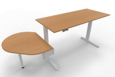 Elektrisch höhenverstellbarer Schreibtisch XBM12 mit Beratertisch Weiß Buche