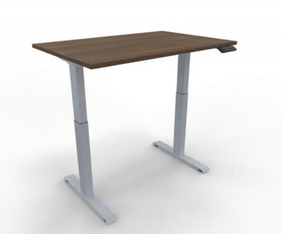 Elektrisch höhenverstellbarer Schreibtisch GE12 120x80 cm Silber-Nussbaum