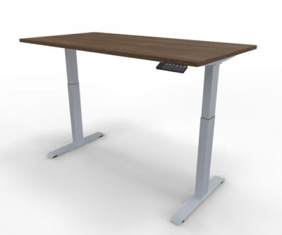Elektrisch höhenverstellbarer Schreibtisch GE16 160x80 cm Silber-Nussbaum