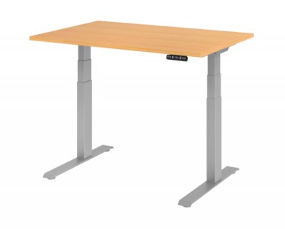 Schreibtisch HDK 120 cm elektrisch höhenverstellbar silber buche