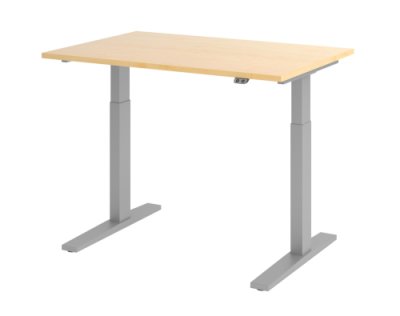 Schreibtisch HMK 120 cm elektrisch höhenverstellbar silber ahorn