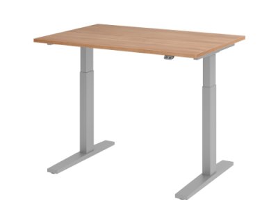 Schreibtisch HMK 120 cm elektrisch höhenverstellbar silber nussbaum