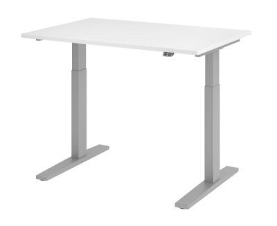 Schreibtisch HMK 120 cm elektrisch höhenverstellbar silber weiss