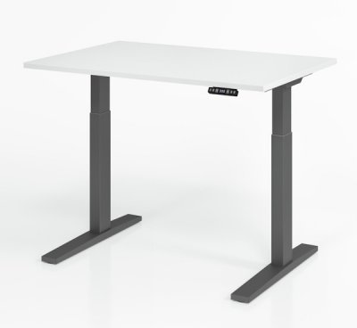 Schreibtisch 120 x 80 cm elektrisch höhenverstellbar Gestell Grafit Tischplatte Weiß