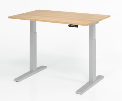 Schreibtisch 120 x 80 cm elektrisch höhenverstellbar Gestell Silber Tischplatte EicheEiche