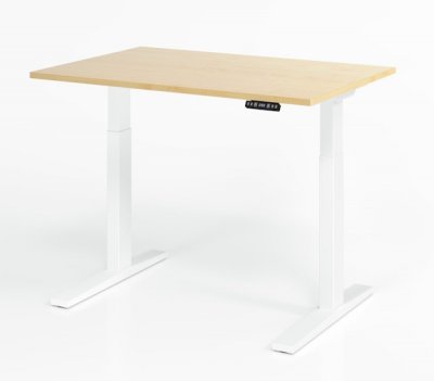Schreibtisch 120 x 80 cm elektrisch höhenverstellbar Gestell Weiß Tischplatte Ahorn