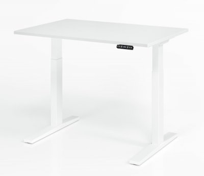 Schreibtisch 120 x 80 cm elektrisch höhenverstellbar Gestell Weiß Tischplatte Weiß
