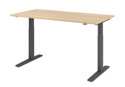 Schreibtisch HMK 160 cm elektrisch höhenverstellbar graphit eiche