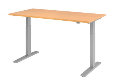 Schreibtisch HMK 160 cm elektrisch höhenverstellbar silber buche