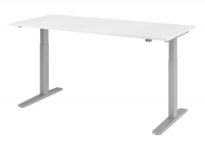 Schreibtisch HMK 180 cm elektrisch höhenverstellbar silber weiss
