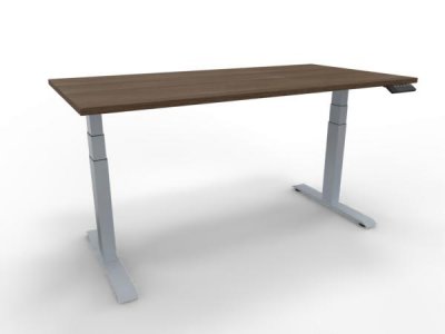 Schreibtisch 160 x 80 cm GP16 elektrisch höhenverstellbar Tischplatte Nussbaum Gestell Silber