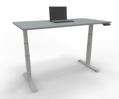 Schreibtisch 160 x 80 cm GP16 elektrisch höhenverstellbar Tischplatte Lichtgrau Gestell Weiß