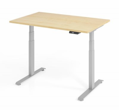 elektrisch höhenverstellbarer Schreibtisch 120 x 80 cm BaseLite Ahorn Silber