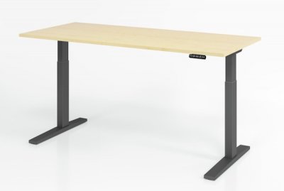 elektrischer Schreibtisch HMK 180x80 cm Gestell Grafit Tischplatte Ahorn