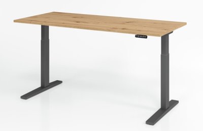 elektrischer Schreibtisch HMK 180x80 cm Gestell Grafit Tischplatte Asteiche