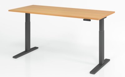 elektrischer Schreibtisch HMK 180x80 cm Gestell Grafit Tischplatte Buche
