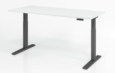 elektrischer Schreibtisch HMK 180x80 cm Gestell Grafit Tischplatte Weiß