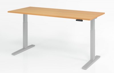 elektrischer Schreibtisch HMK 180x80 cm Gestell Silber Tischplatte Buche