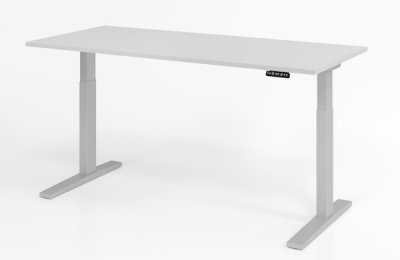 elektrischer Schreibtisch HMK 180x80 cm Gestell Silber Tischplatte Lichtgrau